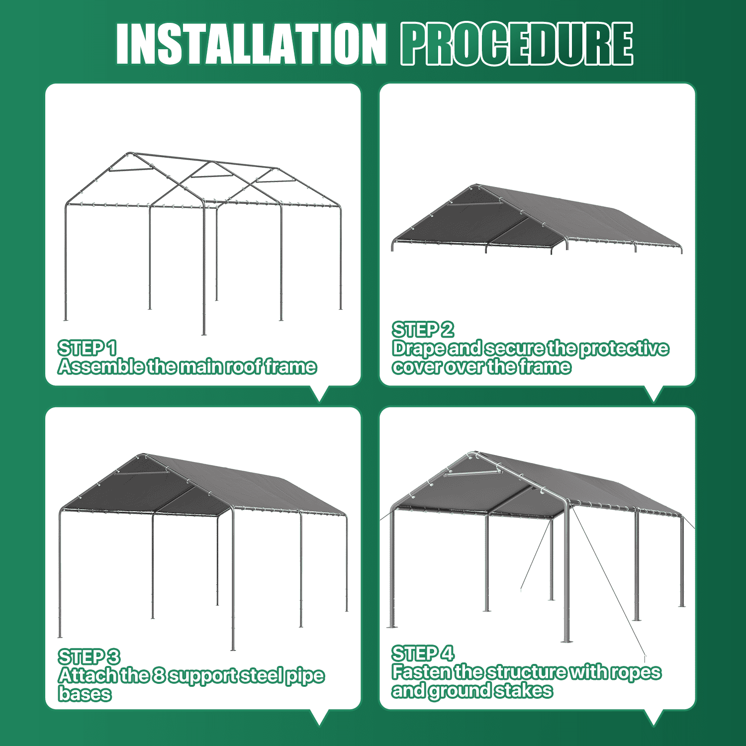 10x15 Ft Heavy Duty Carport, Portable Carport with Waterproof UV Resistant&Galvanized Steel Frame, Outdoor Car Canopy Shelter for Vehicle, Truck, Boat & Party Tent, Gray