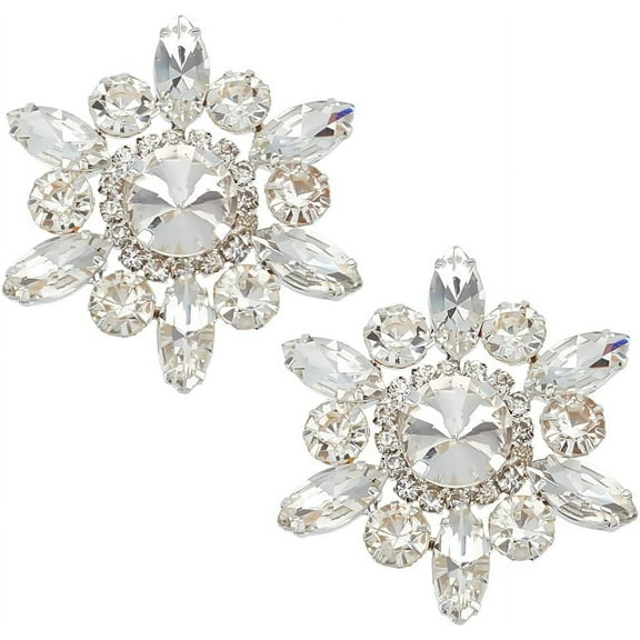 2 PCS Rhinestone Applique Crystal Snowflake Shape Rhinestone Appliques Platinum Color Back Wedding Bridal Patches Beaded Flower Patch Women Fashion for Clothes Costume Decoration