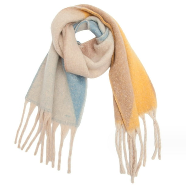 Bufanda cálida para mujer, chal colorido, suave y cómodo, elegante para clima frío, bufanda geométrica de jacquard con flecos, borlas de cola de cerdo