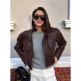 thumbnail image 5 of Women Leather Jacket Fall Clothes Long Sleeve Button Down Winter Coats Oversized Motorcycle Outwear Dark Brown S, 5 of 9