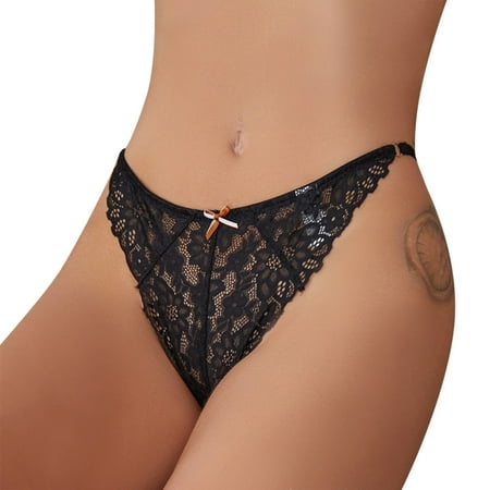 

Women Lace Thong Ladies Hollow Breathable Pattern T Pants Bow Seamless Panties