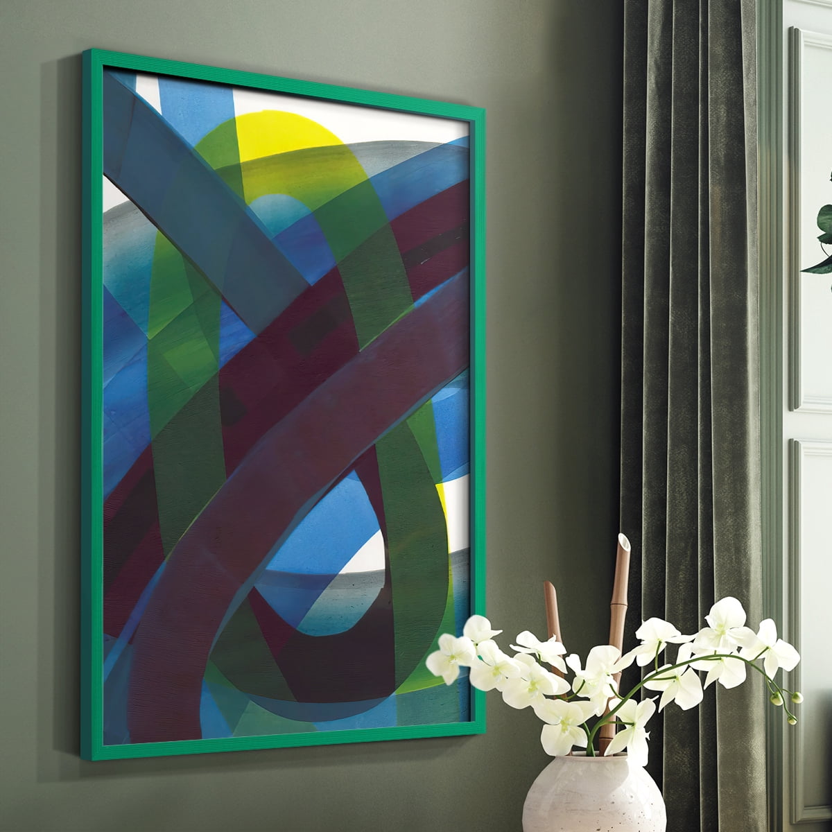 Cool Network I Framed Print in Green Solid Wood Framed Print No Nail Hanging