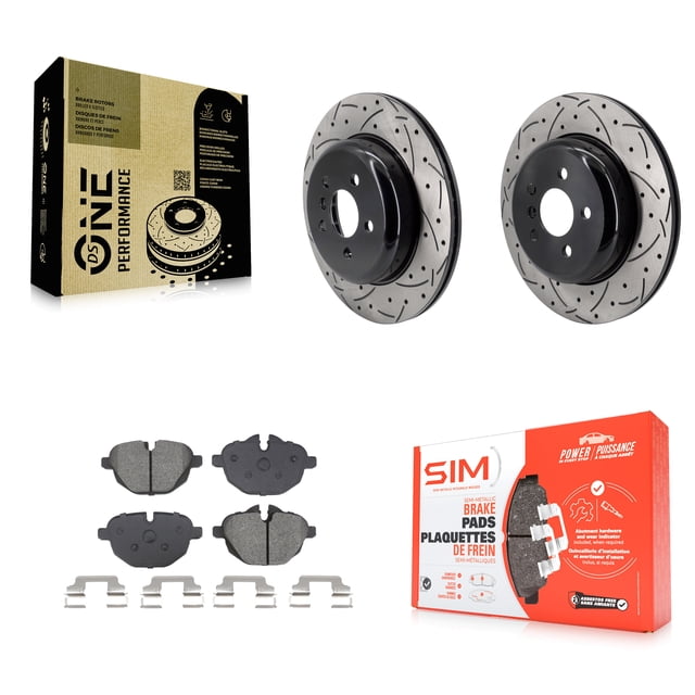 Transit Auto Rear Coated Drilled Slotted Disc Brake Rotors and Semi-Metallic Pads Kit for Car 2022 BMW X3 2.0L with 330mm Diameter Rotor Without M Performance Brakes KDS-101797