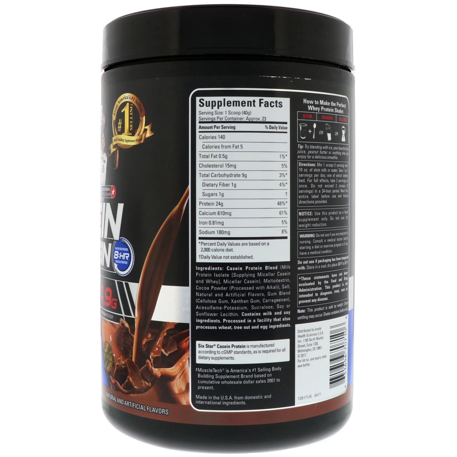 Six Star Casein Protein Powder Plus, 24g Protein, Triple Chocolate, 2 lbs, 23 Servings