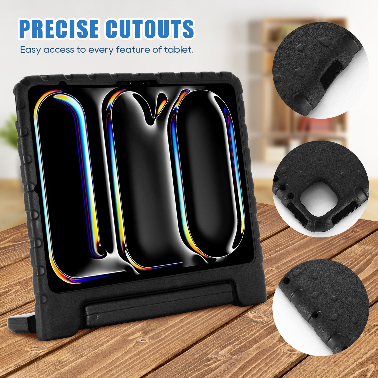 Allytechgroup Kids Case for Apple iPad Air 11 Inch M4 M3 M2 2026/2025/2024/ iPad Pro 11" 2024, Silicone EVA Lightweight Handle Design Stand Pencil Holder Case for Kids Girls Boys, Black