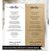 20 Personalized Wedding Menu Cards (9x4 Inches) High Quality Custom Rustic Dinner Menu Prints - Kraft