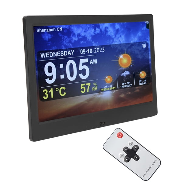 Reloj Despertador Con Calendario Digital, Pantalla Grande De 10 Pulgadas, WiFi, Fecha Y Día Regulables Automáticamente, Con Control Remoto Para El Hogar, Color Negro