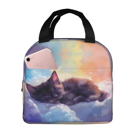Insulated Lunch Bag for Women Men - Colorful Cloud Sleeping Cat Leakproof Cooler Lunch Box for Women Men  Lunch Tote Bags for Work School Picnic Travel