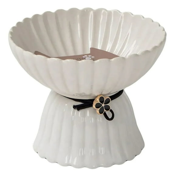 Dexypaws: Elevated Ceramic Bowl For Cats - White & Black Flower - 8.45oz Capacity, Pet Feeding Dish, Dishwasher Safe, Food & Water, Ergonomic Height