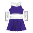 thumbnail image 6 of Xnihocha Womens 3Pcs Cheerleader Dance Set Super Women Outfits Tank Crop Tops+Skirts+Gloves Streetwear Purple L, 6 of 7