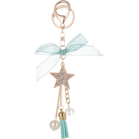 Rhinestone Heart Keychain - Pink Bowknot Tassel Car Key Ring for Women