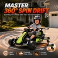 thumbnail image 3 of Conchico 12V Electric Drift Go Kart for Kids, Powered Ride on Toy Car with Rear Swivel Wheels, Water Spray Function, Cup Holder for Boys Girls Ages 3-8, Green, 3 of 9