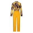 thumbnail image 4 of DPTALR Women V-neck Printed Long Sleeved Top Add Solid Color Pants Set With Belt, 4 of 7