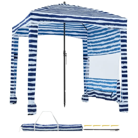 KFFKFF Beach Cabana, 6 x 6 ft Beach Canopy with Side Wall, UPF 50+ Protection Easy Setup Cabana Tent with Sand Pockets