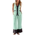 thumbnail image 3 of Cutuoiiu Women's Cotton Linen Two-Piece Set Sleeveless V-Neck Vest Top and Wide Leg Pants with Pockets Gift, 3 of 9