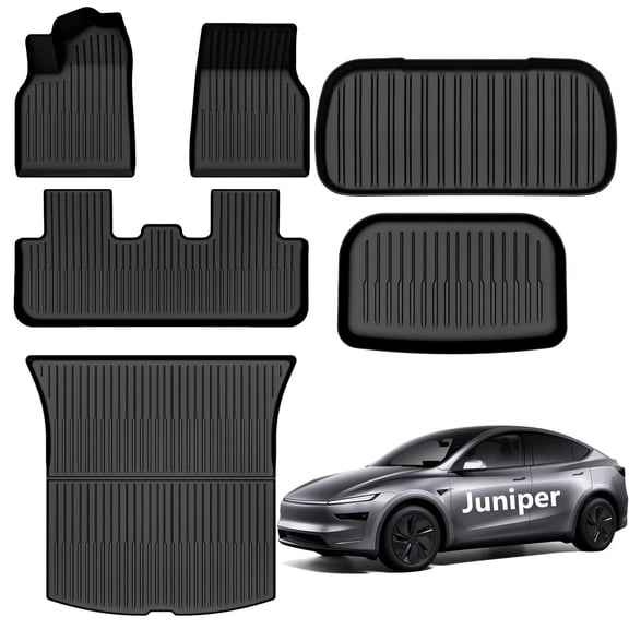 AUXKO All Weather Floor Mats for 2026 Tesla Model Y Juniper & New Model Y 2025 Floor mats Cargo Mat & Front Trunk Liner & Rear Lowest Cargo Mat Car Mats Set TPE Liners Accessories Guard Odorless Mats