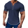 thumbnail image 2 of Mens Shirts Plus Size under $5 Short Sleeved V-neck Pocket Summer Casual Solid Color Shirt Navy XL, 2 of 6