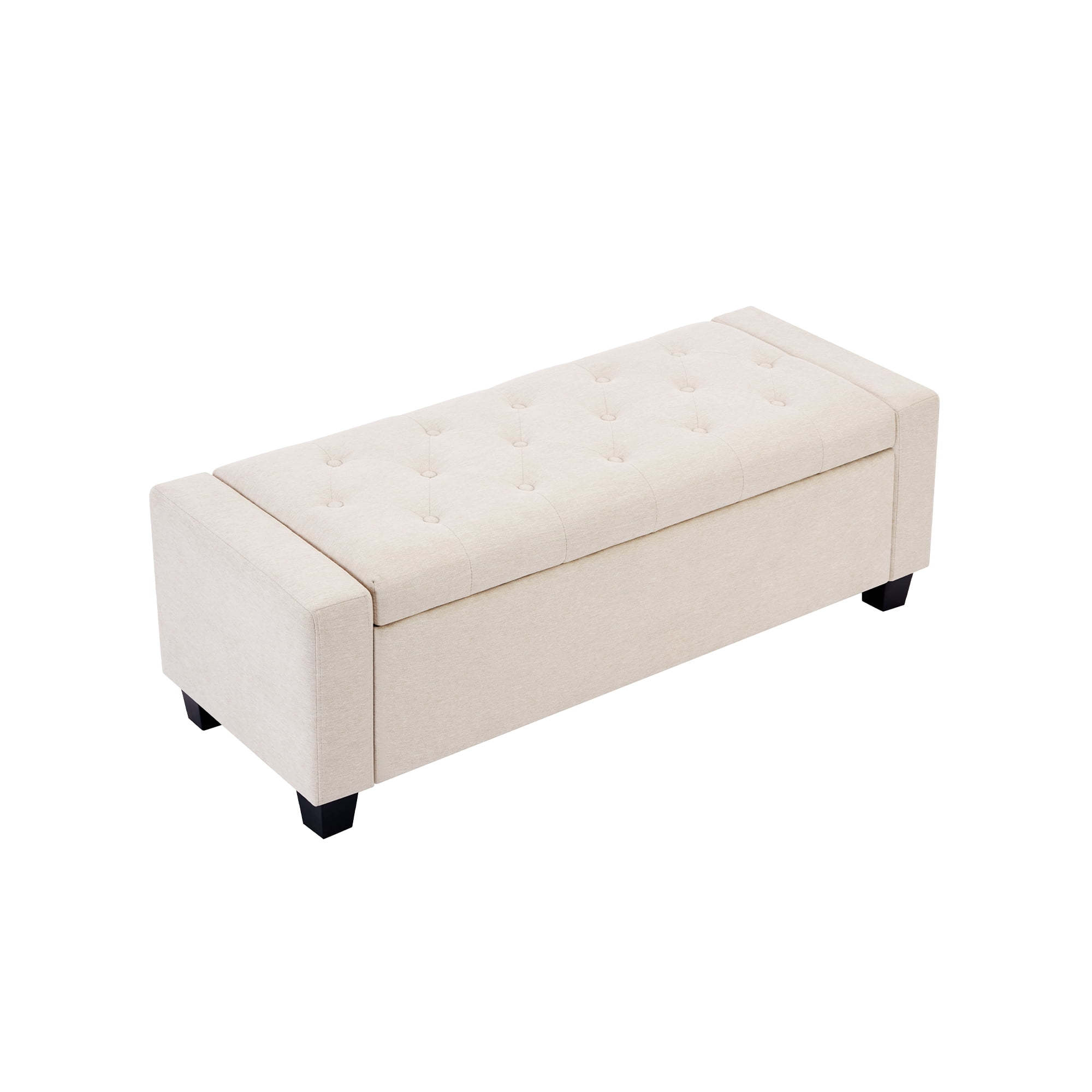 Huatean Home 48" Ottoman Storage Bench Upholstered with Safety Hinge, Beige