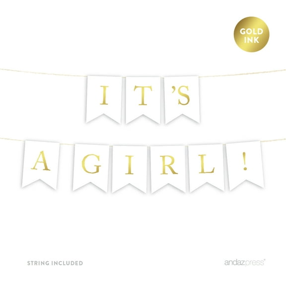 It's A Girl! Gold Ink Baby Shower Hanging Pennant Party Banner