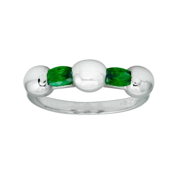 Rhodium Plated 925 High Polished Sterling Silver Green Ring Band CZ Jewelry Female Size 5