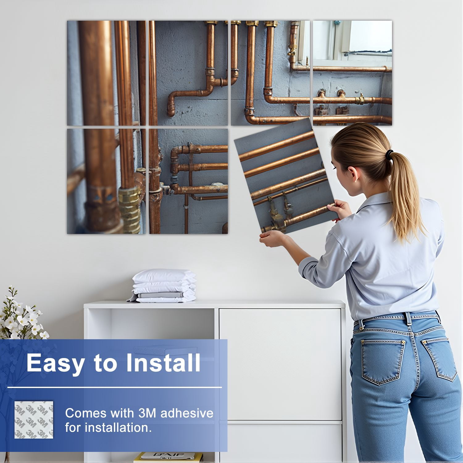 8 Pack Art Acoustic Panels Sound Absorbing Plumbing service copper pipeline heating boiler room Decorative Soundproof Wall Panels Self Adhesive for Nursery Game Room Bedroom 48"x32"