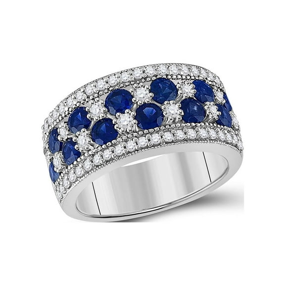 Sterling Silver Womens Round Lab-Created Blue Sapphire Band Ring 2-3/8 Cttw