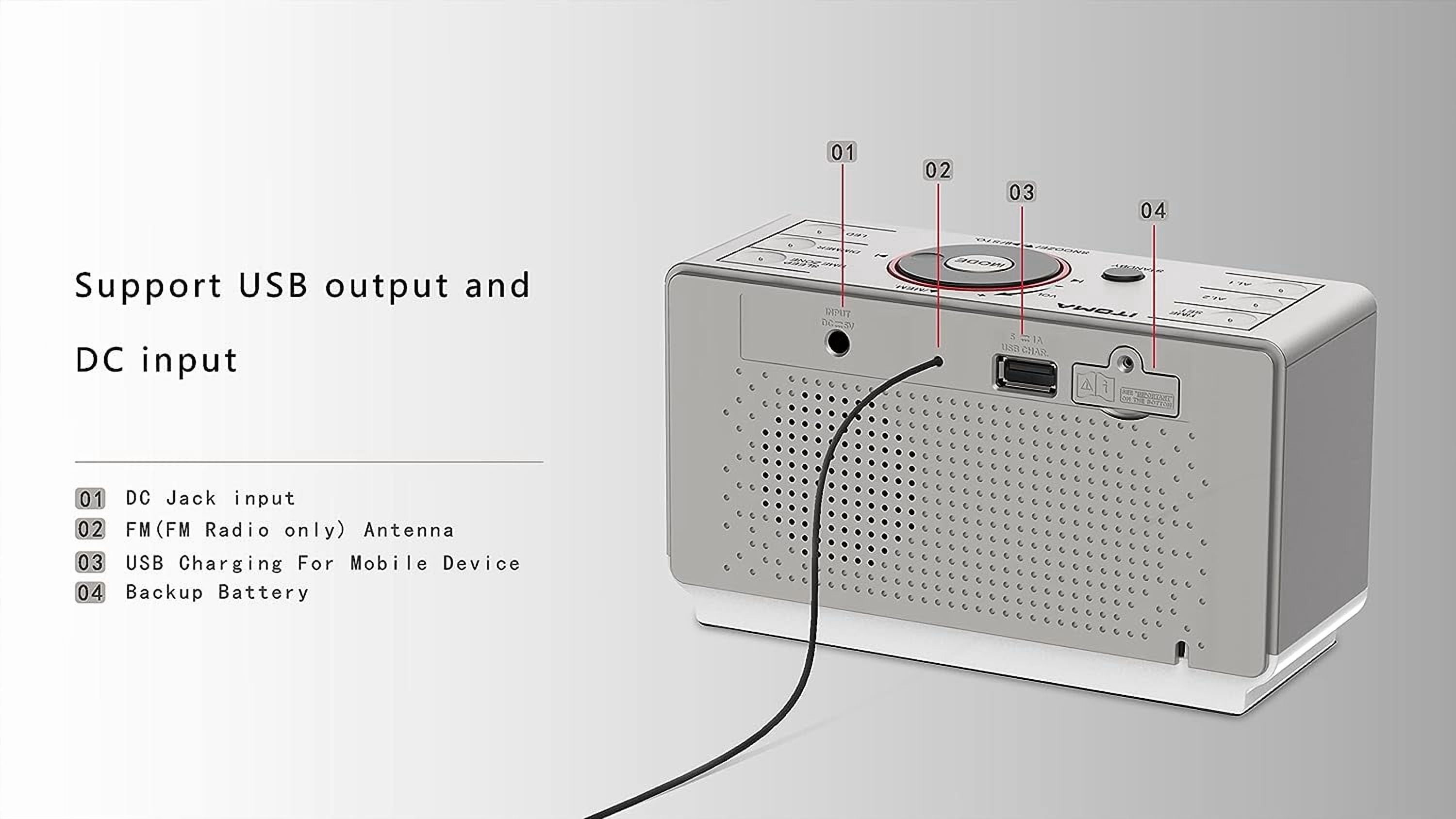 Digital Alarm Clock Radio with Bluetooth Speaker, FM Radio, Dual Alarm with Snooze, Large LED Display, Dimmer Control, Headphone,USB Charging Output and Night Light 708
