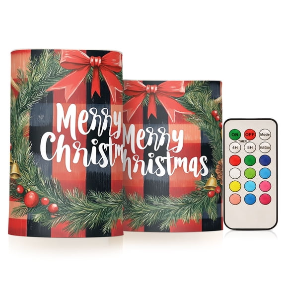 BZSMCE Flameless Candles LED Lights Red and Black Plaid with White Christmas Creativity Battery Candles