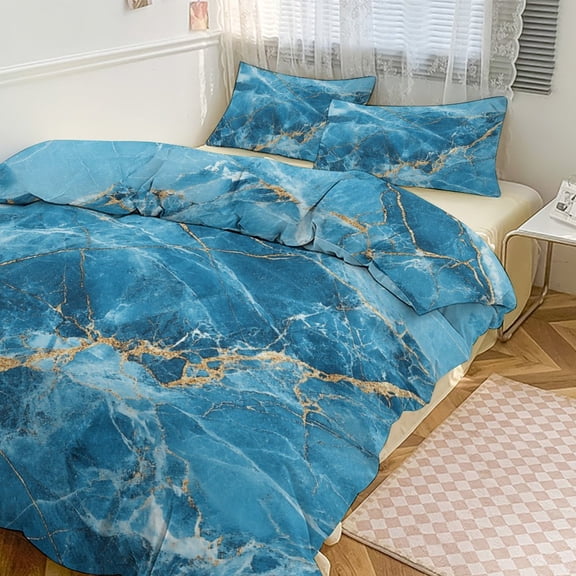 Colorful Marble Blue Gilded Gold (22) Duvet Cover Set Bedding Set Polyester Quilt Cover for Bedroom Decoration