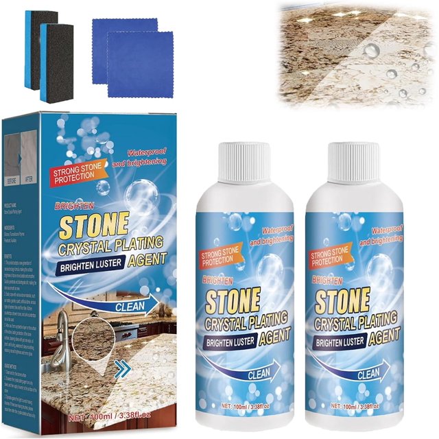 Stone Brighten Crystal-Plating Agent, Stone Crystal Coating, Stonework Polishing and Coating Agent, Marble Crystal-Plating Agent, Brightens and Renovates Ceramic and Stone Surfaces (2pcs)