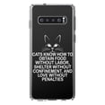 thumbnail image 1 of DistinctInk Clear Shockproof Hybrid Case for Samsung Galaxy S10+ PLUS (6.4" Screen) - TPU Bumper Acrylic Back Tempered Glass Screen Protector - Cats Obtain Food without Labor, 1 of 2