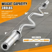 FIXTECH 47 Olympic EZ Curl Barbell Bar for Strength Training, Alloy Steel, Center knurl, Suitable for 2 inch Weight Plates, Silver