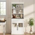 thumbnail image 3 of Studyset 70" Kitchen Pantry Cabinet, Tall Bookcase with Open Shelves and Fluted Drawer, Floor Standing Bookshelf with Glass Doors, Wood Display Cabinet for Kitchen, Living Room, 3 of 6