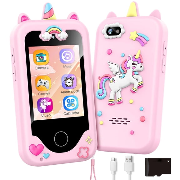 PayUSD Kids Smart Phone for Girls Toys, Christmas Birthday Gifts for 3-10 Year Old Girl Boy Kids Toys Cell Phone, Touchscreen Toddler Learning Cell Toy Phone with Dual Camera, Game, Music Playe