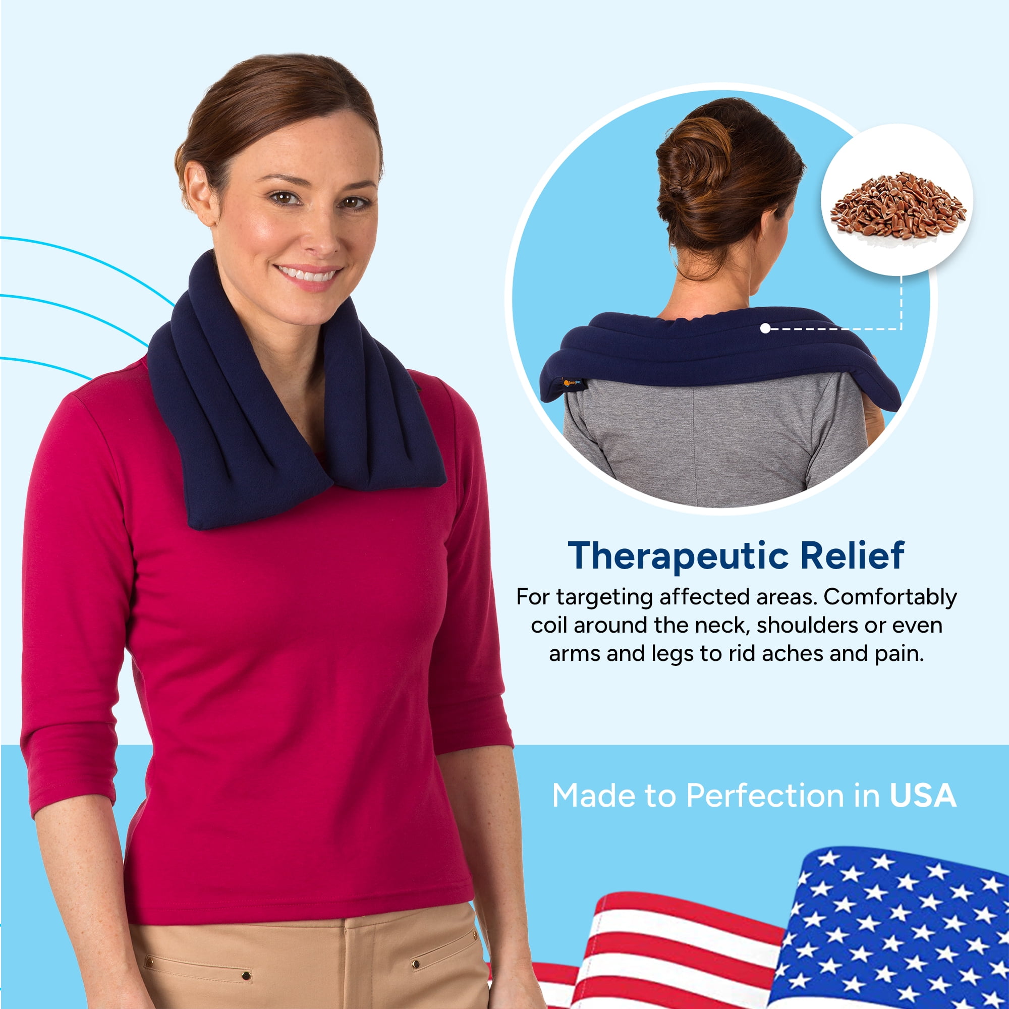 SunnyBay Microwave Heating Pad, Microwavable Heated Neck and Shoulder Wrap, Moist Hot or Cold Pack for Pain Relief with Flaxseeds and Fleece Cover, 26x6 Inches, Navy Blue