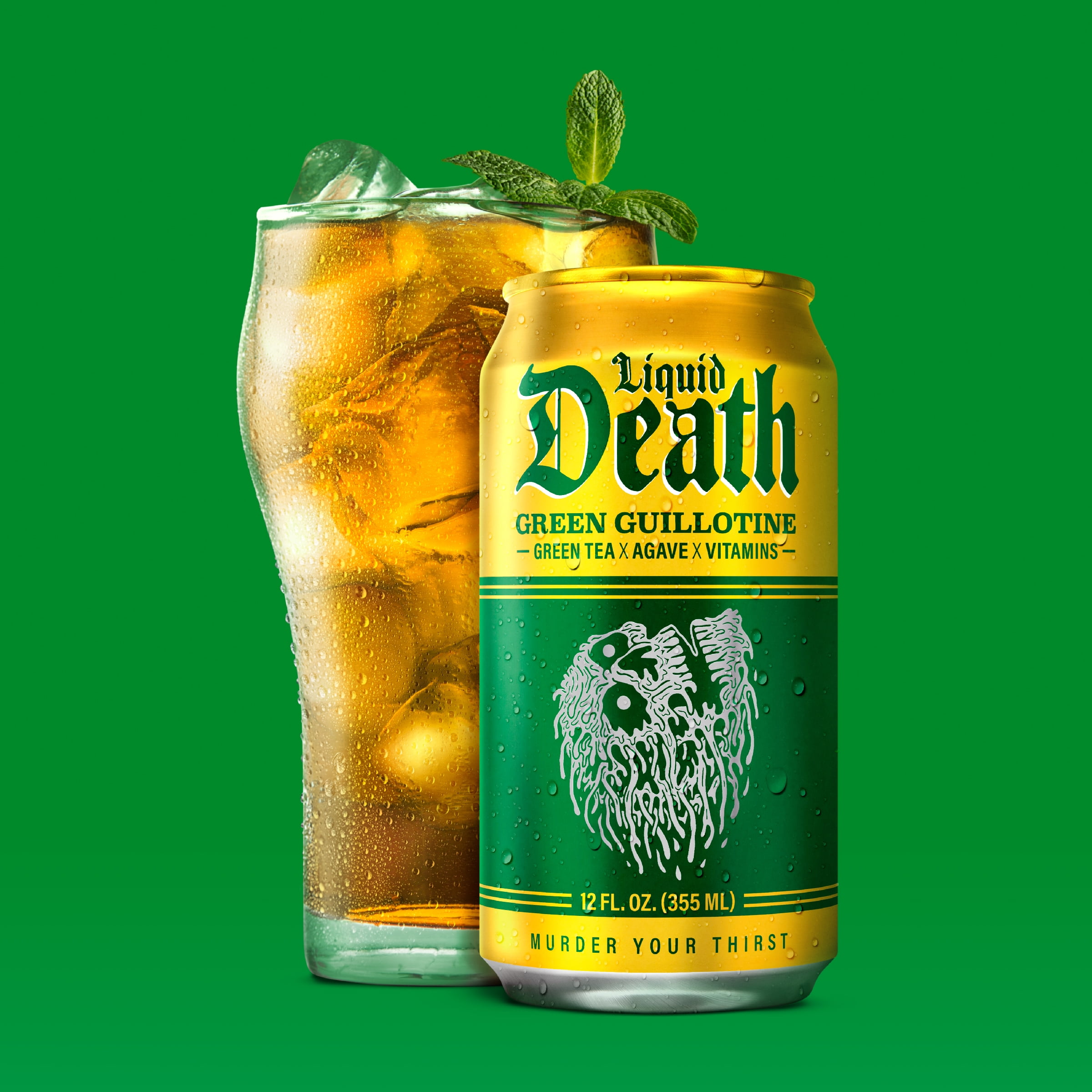Liquid Death, Green Guillotine Iced Tea, 6-Pack (12 fl oz Cans), Green Tea, Low Calorie, No Artificial Sweeteners, B12 and B6 Vitamins