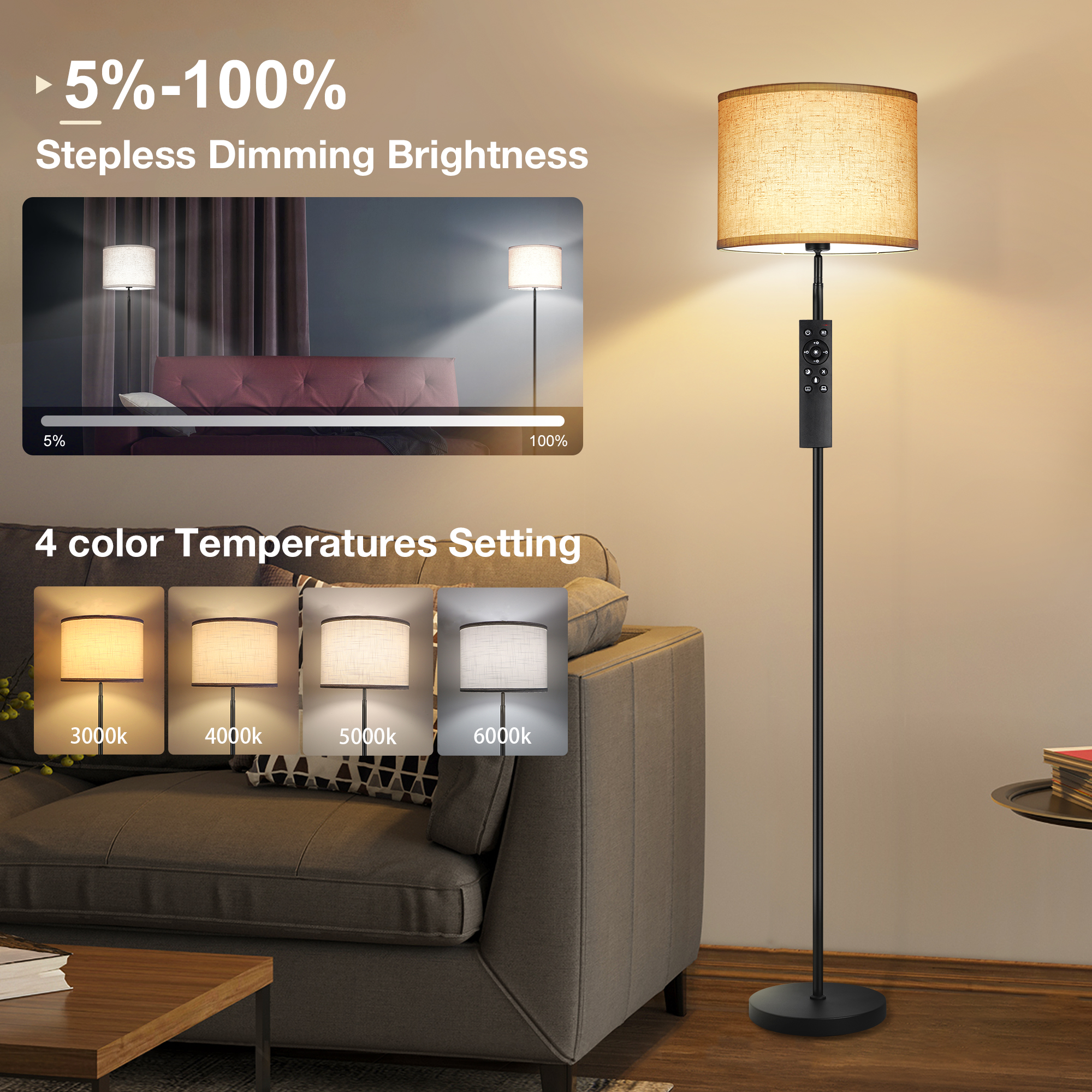 Outon 63" Dimmable LED Floor Lamp, Black photo 2