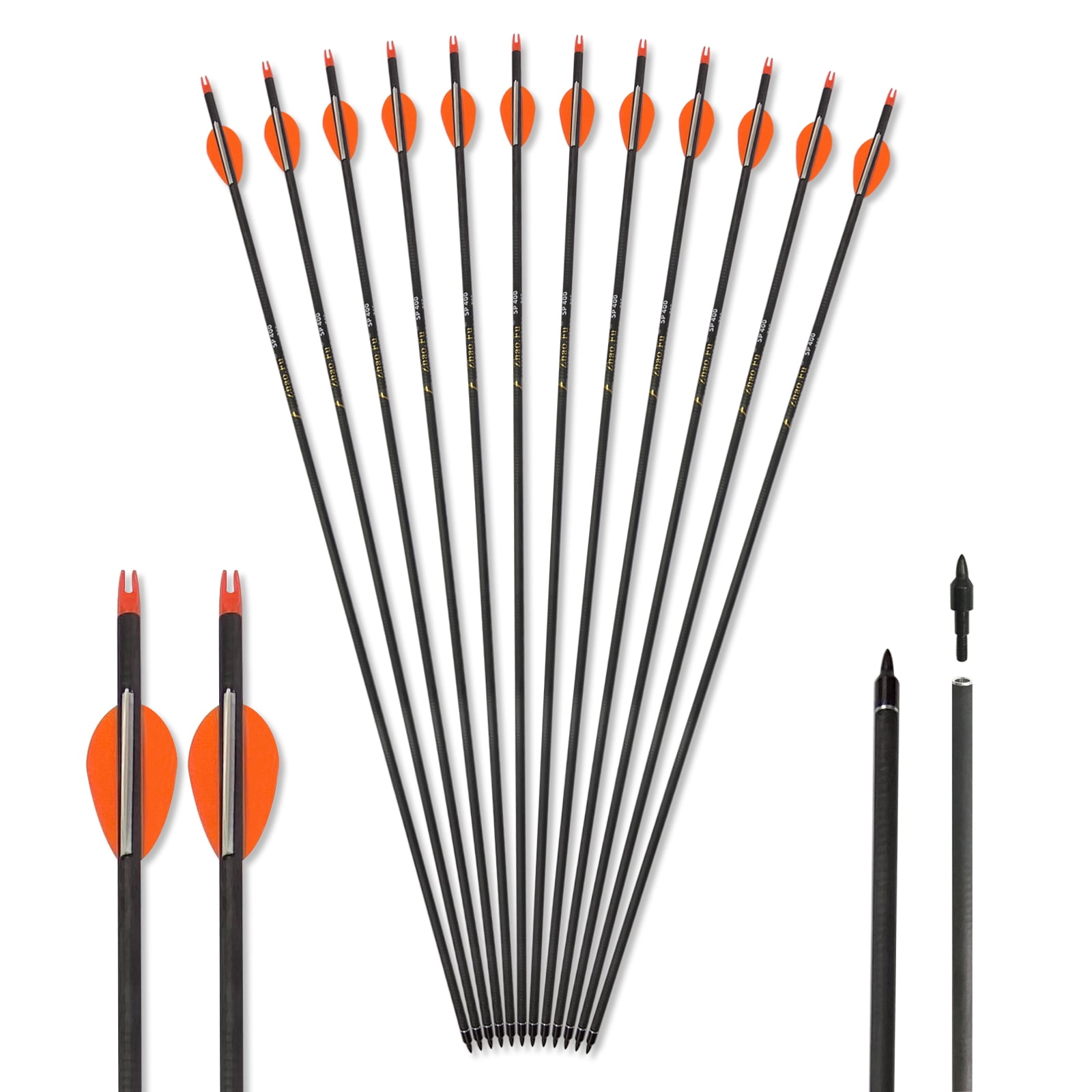 Zhao.Fu Spine 500 Carbon Archery Arrows, 12 Pieces, 100-Grain