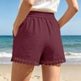 thumbnail image 4 of Loose Shorts Women Low Waist Shorts for Women Lace Trim Summer Shorts Elastic Waist Drawstring Loose Beach Bottoms with Pockets Wine S, 4 of 7