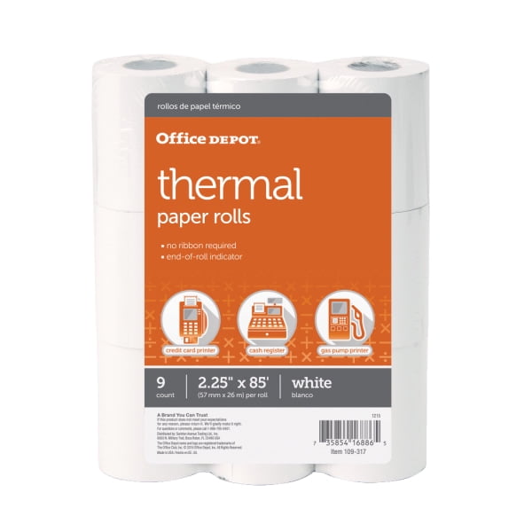 Office Depot Thermal Paper Rolls, 2 1/4in. x 85ft., White, Pack Of 9