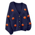 thumbnail image 4 of LEKODE Women Relaxed Fit Embroidered Knit Cardigan V Neck Button Down Long Sleeve Everyday Fall Outer Layer Top Dark Blue XL, 4 of 4