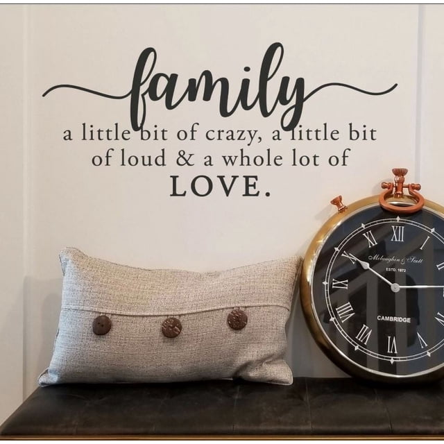 Calcomanía de pared de vinilo FAMILY CRAZY LOUD LOVE pegatina decoración palabras letrero con letras 60X30CM COLOR NEGRO