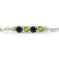 thumbnail image 3 of 925 Silver and 10K Yellow Gold Black Sapphire and Green Peridot and White Lab Grown Diamond Bracelet for Women | 2.50 Cttw | Gemstone September Birthstone | Round 5MM | Fully Adjustable 9 inch, 3 of 5