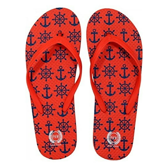Beaute Fashion Trendy Nautical Sailboat Anchor Starfish Flip Flops Mermaid Adult Women Thong Sandal Slipper (Size Medium, Orange Anchor)