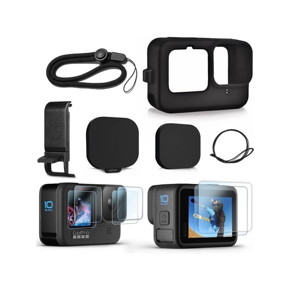 Silicone Sleeve Case for GoPro Hero 12 / Hero 11 / Hero 10 / Hero 9 Black, Battery Side Cover & Screen Protectors & Lens Caps & Lanyard for Go Pro Hero 12/11/10/9 Accessories Kit