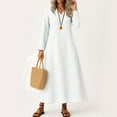 thumbnail image 2 of YDDIAN Maxi Dresses for Women Plus Size Long Sleeve Loose Fit Midi Dresses V-Neck Summer Modest Active Dress with Pockets White XXL, 2 of 5