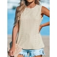 thumbnail image 4 of CUPSHE Women Tops Sleeveless Tank Cutout Blouse Crew Neck Shirt Lace Tee Summer Casual Dressy,Beige, 4 of 5