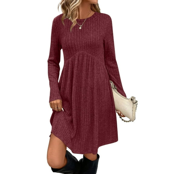 FDGIU Women's Fall Sweater Maxi Dress - Casual Ribbed Knit, Long Sleeve Crewneck Going Out Outfits