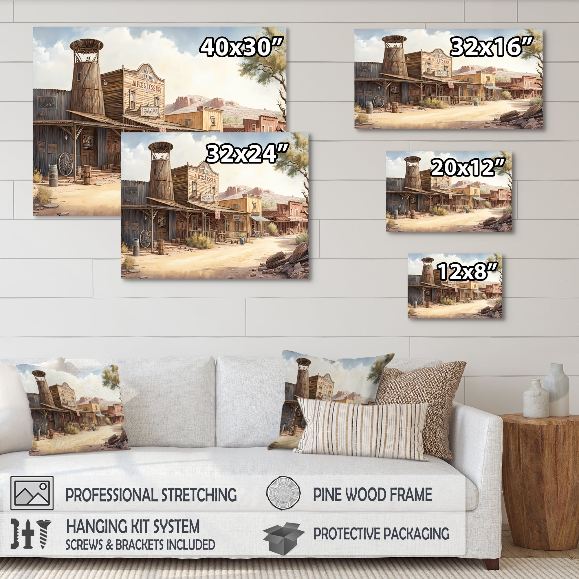 Designart Large Wild West Arizona Town IV Canvas Wall Art
