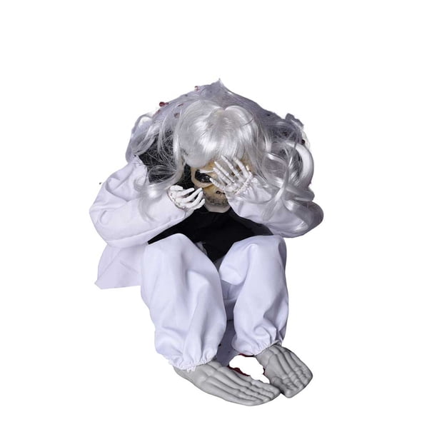 Injueey Decoraciones de fantasmas llorando de Halloween, adorno de Control de voz, niñas lloronas de miedo, recuerdo de fiesta activado por Kits de decoración para fiestas Blanco negro